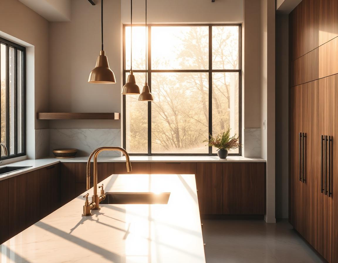 Marble kitchen with brass fixtures